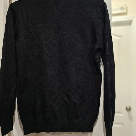 Black V-Neck Sweater with Embroidered Dog Design - Picture 8 of 11